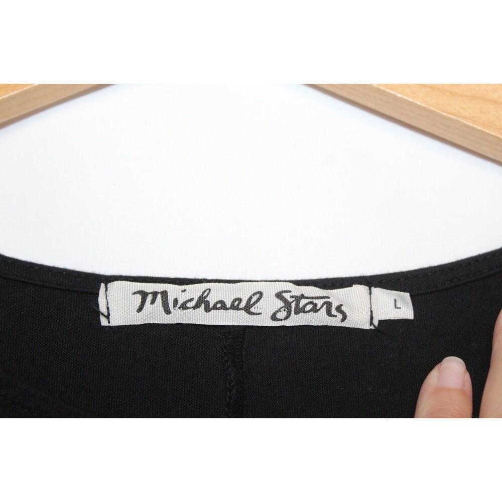 Michael Stars women's t-shirt shift dress size L black short sleeve tie hip lbd - Picture 8 of 13